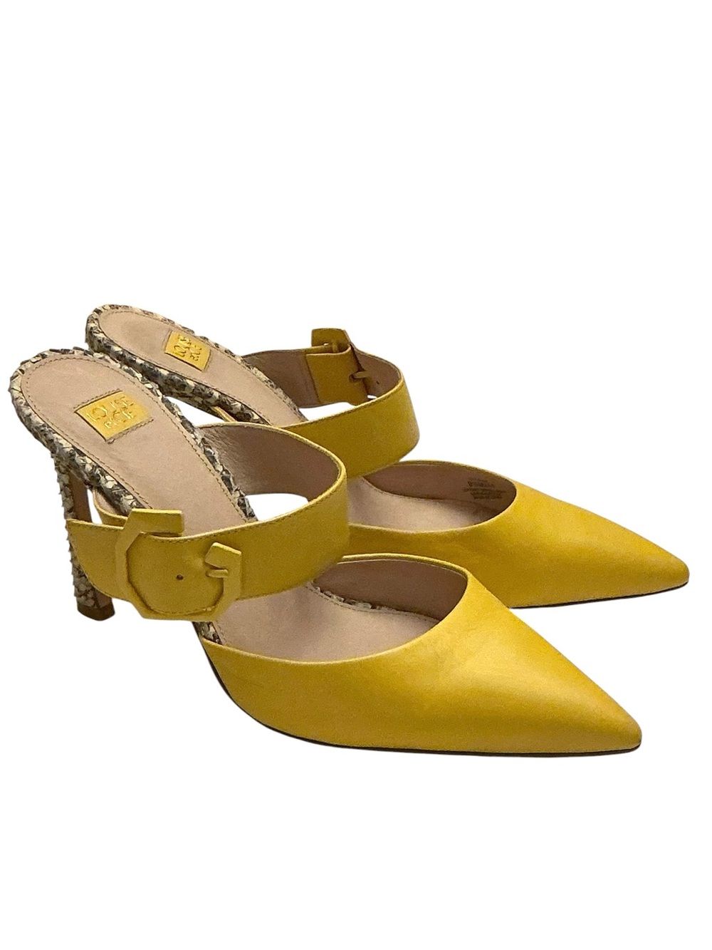 Louise et Cie Talia Yellow Leather Mule Snakeskin Heels Sexy Slip-ons Size-9.5 - Picture 2 of 15